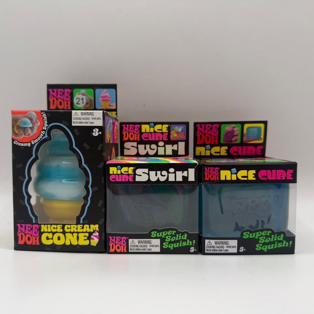 NeeDoh Nice Cream Cone and Nice Cube Swirl Fidget Toy Bundle 3 Pack Schylling
